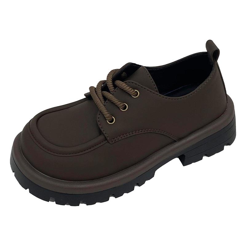 Wind black small leather shoes women's spring versatile lace-up soft sole retro casual single shoes non-slip