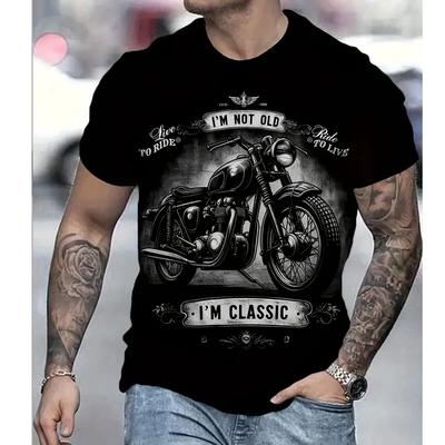 New Summer Men's Fashion T-shirt Personality Motorcycle Printed Men's T-shirt Top