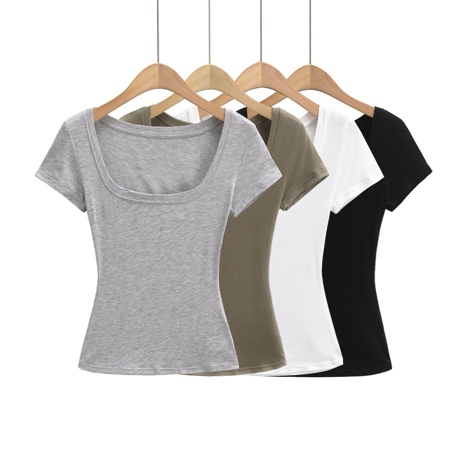 

Women s Slim-Fit U-Neck Short-Sleeve T-Shirt 2025 Style Medium чорний