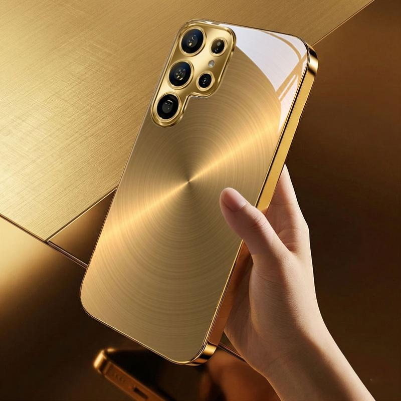 Gold brushed star patterned glass phone case suitable for Samsung Galaxy S26 S25 S24 S22 S21 S20 FE Ultra Plus shock absorption