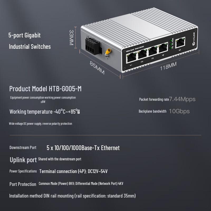 netLINK Unmanaged Industrial DIN Rail Ethernet Switch