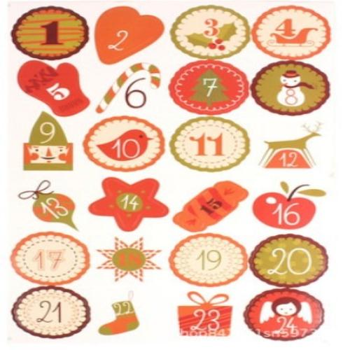 24pcs/sheet Merry Christmas Gift Stickers Advent Calendar Number Paper Stickers Multi-Function DIY Crafts Gift Packaging Labels