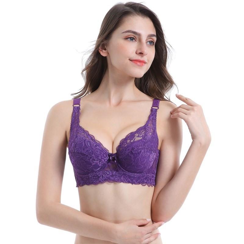Large Size Ultra-thin Cotton Cup Adjustment Bra Lace Sexy Bra with Steel Ring Gathering Women's Underwear