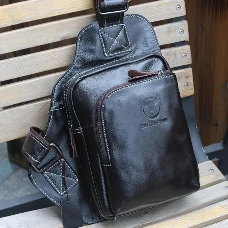 Brand Men's Genuine Leather Bag Luxurious Casual Chest Bag High-quality Outdoor Sports Shoulder Crossbody Bag for iPad Phones