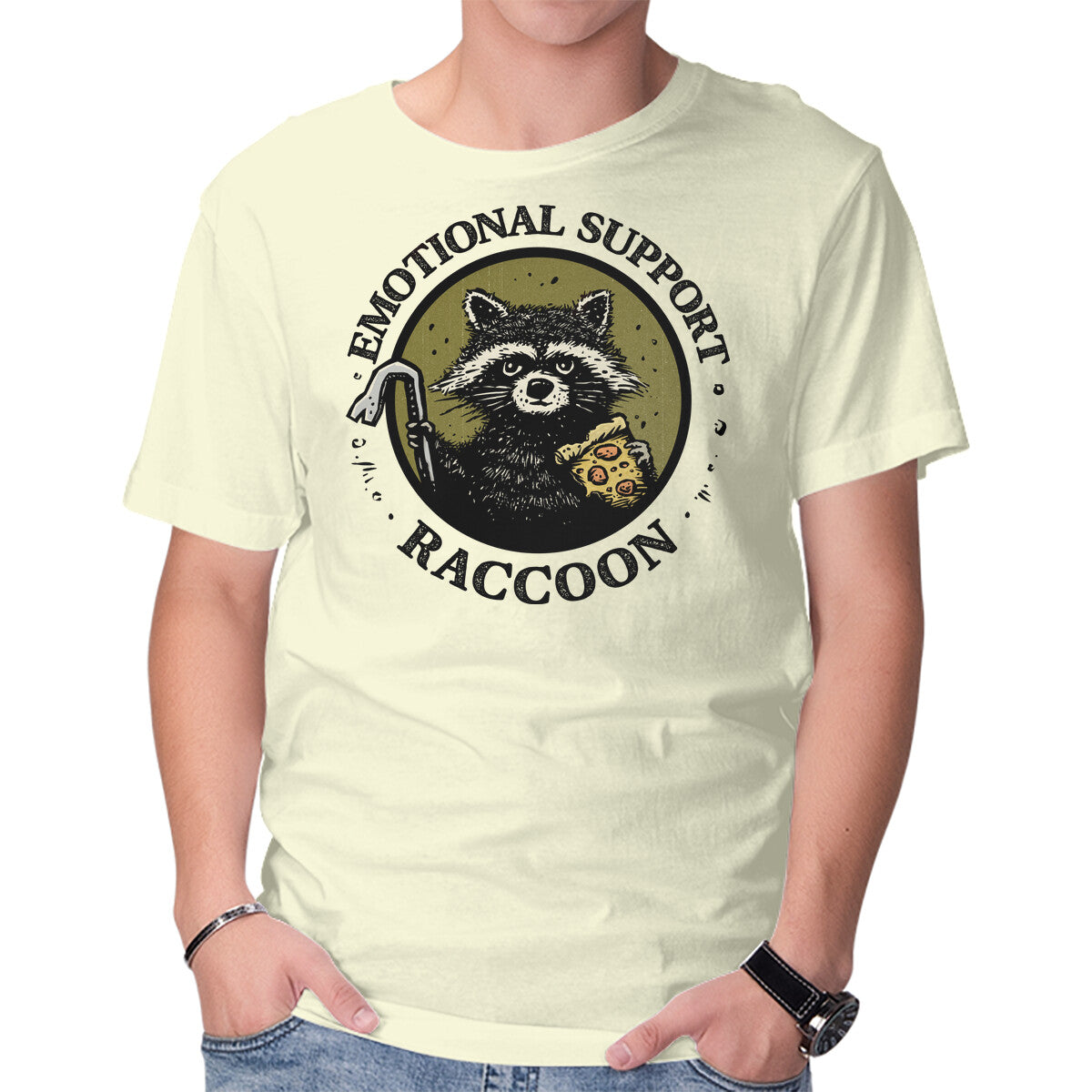 Unisex Crew Neck T-Shirt Emotional Support Raccoon Graphic Short Sleeve Casual Tee XL