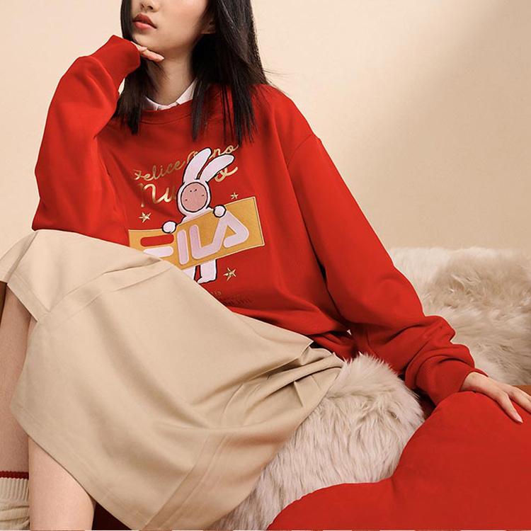 Fila CNY X Buer Rabbit Sweatshirts Unisex Red Crew Neck Moderate Regular F11U319202F-RD