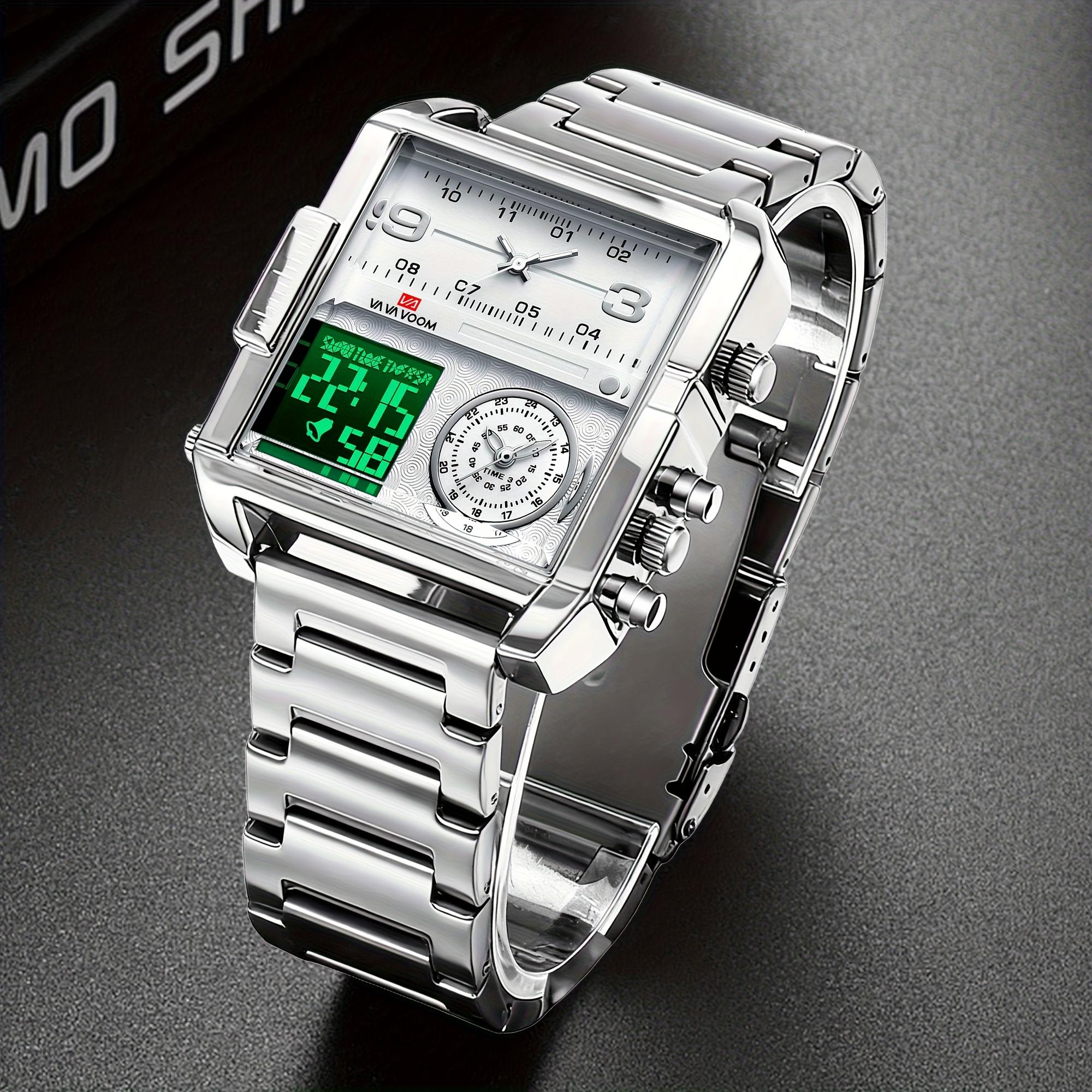 

VA VA VOOM Multifunctional Large Dial Men’s Digital Watches with Alarm/Stopwatch/Week/Date/24-Hour Display/Luminous Features Business Outdoor Watch срібний