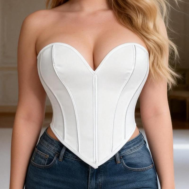 Vintage Print Strapless Boned Corset Tight Waist Shaping Body Shaper