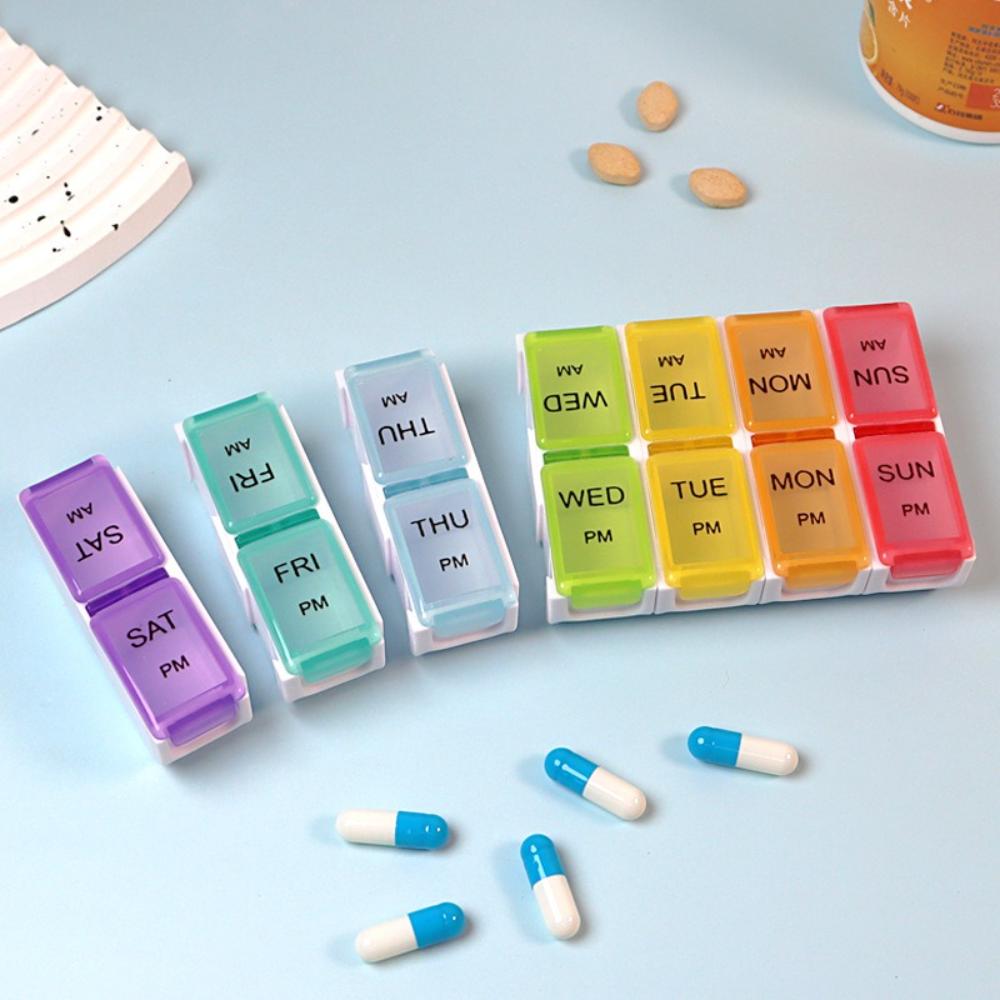 New Portable Hot Premuim Weekly Pill Organizer Case Box Twice A Day 7 Day Container Medicine for Travle Vitamins Supplement