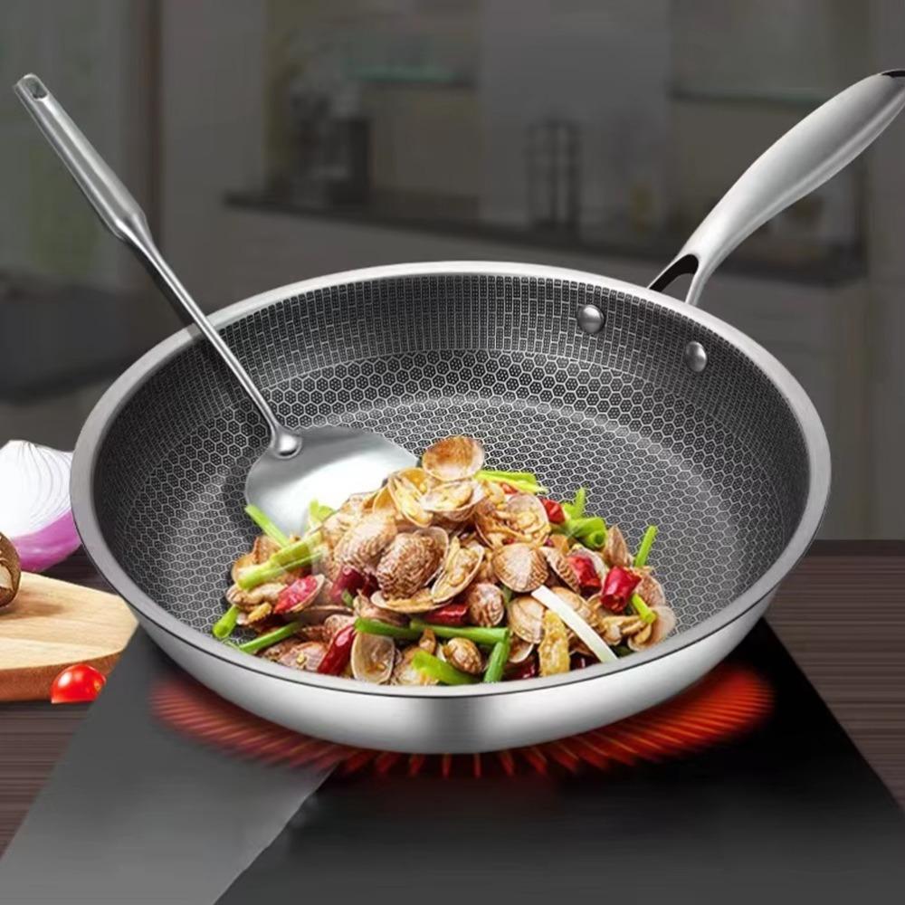 26/28/30cm Frying Pan Stainless Steel NonStick Pan Durable Steak Cooking Pot  Gas Induction Cooker