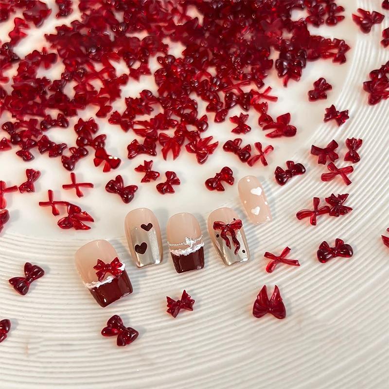 50 Pcs Mix Colorful Cute Bow Ribbon Resin Nail Art Decorations 3D Butterfly Nail Charm Jewelry Fashion DIY Accessories Manicure