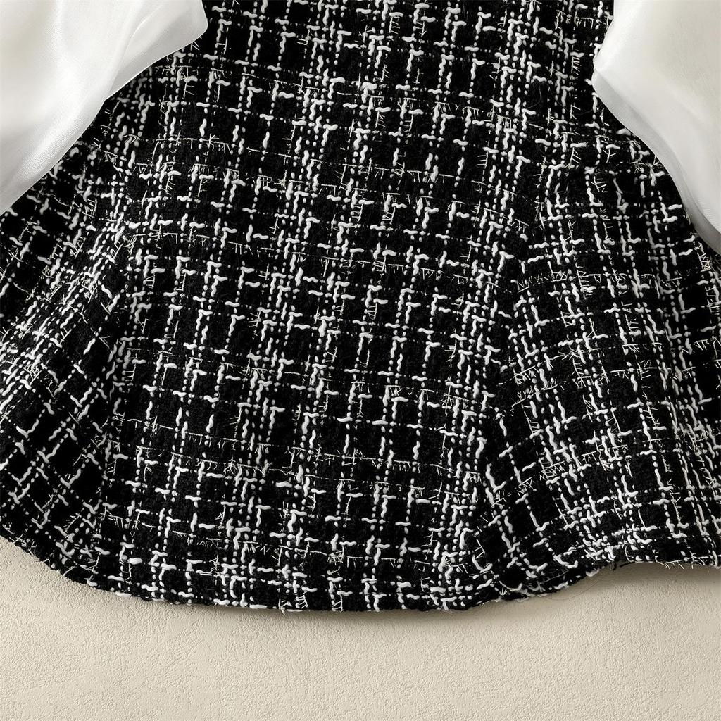 Herbst Mädchen Langarmkleid mit Schleife in der Taille vorne - Kleiner Duftstil