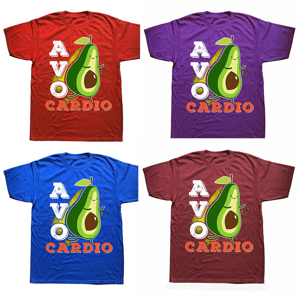 Avocardio Avocado Exercise Running Funny Cute Printed T Shirts Men Breathable Tees Summer Cotton Tshirt Hip Hop Loose TShirt