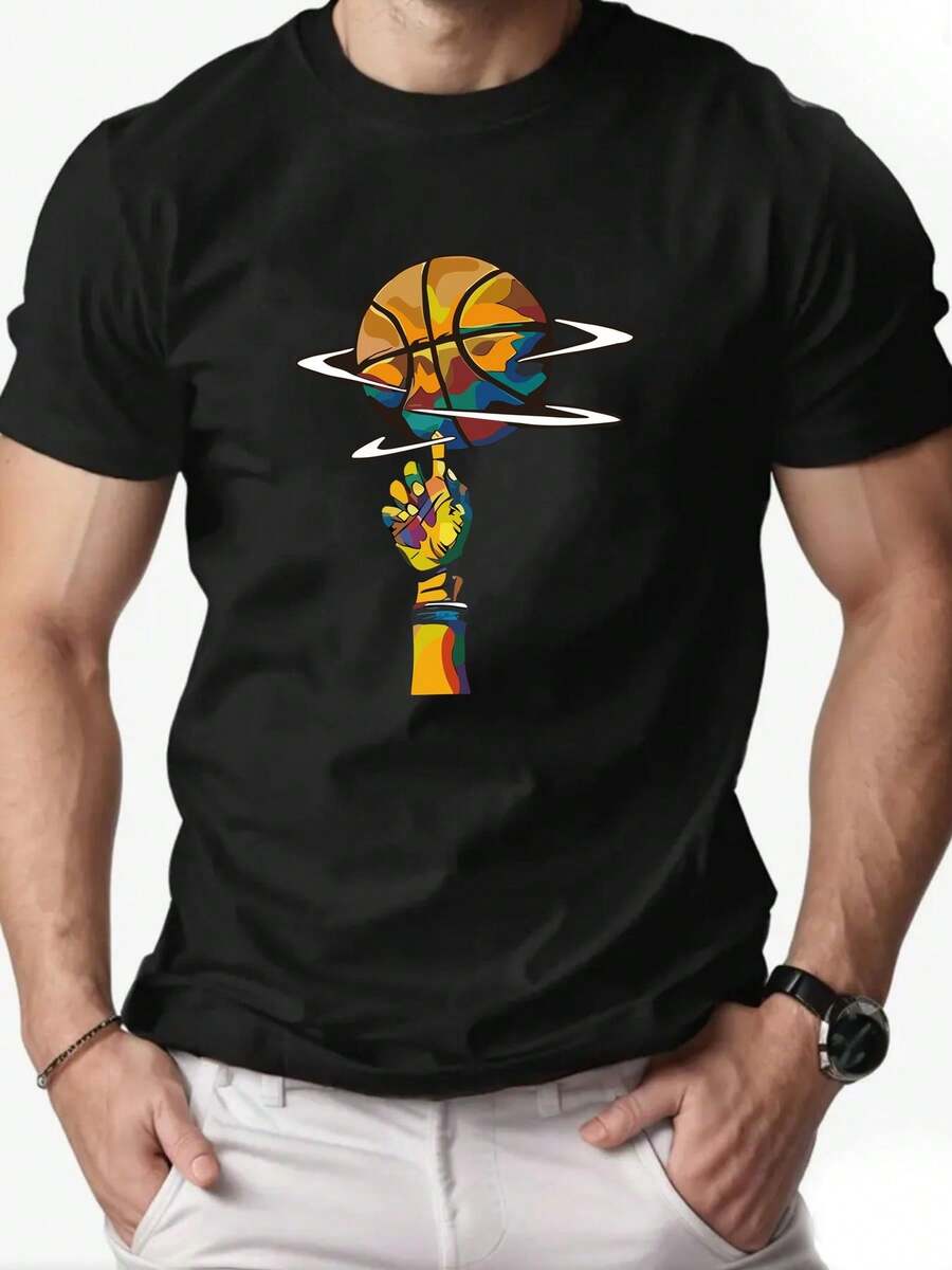 

Basketball Print Unisex s T-Shirt, Pure Cotton, Short-Sleeved, Crew Neck Casual Top, Suitable For Spring And Summer Wear L