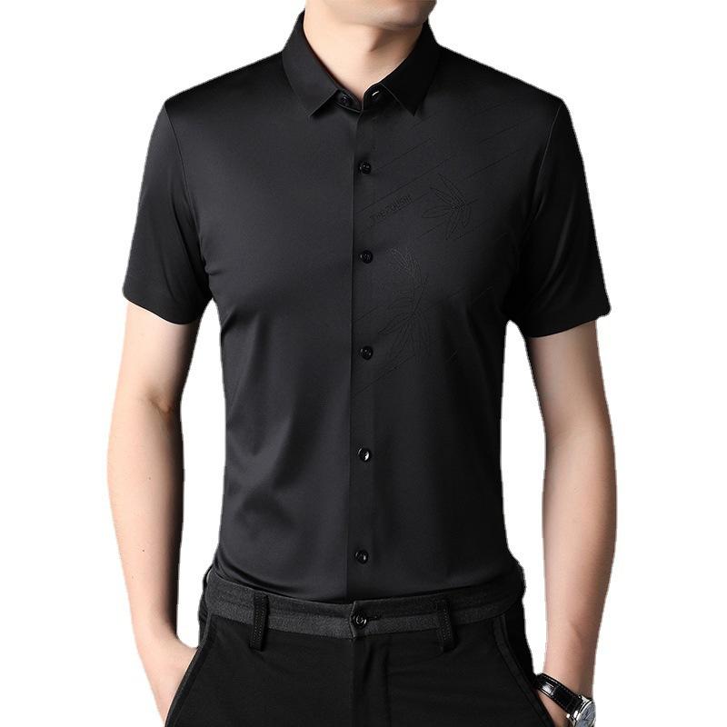 Kurzarmhemd für Herren Sommer Neuer Stil Nahtlos Bügelfrei Revers Business Casual Dünnes Eisseiden-Halbarmhemd für Herren