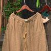 Johnature Women Vintage Wide Leg Pants Elastic Waist Solid Color Trousers Spring Pockets Casual Belt Pants