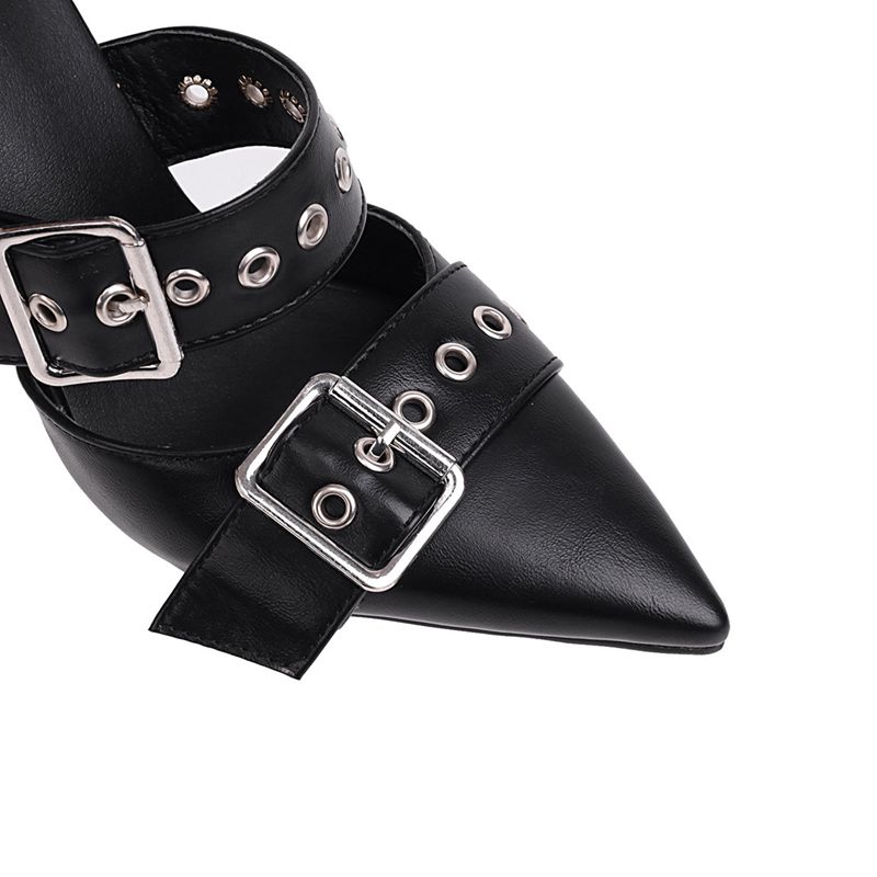 2025 Punk Damen Sandalen Spitz Stiletto 9,5cm Schnallenriemen Metalldekoration Übergröße 45 46 47 48 Modeschuhe