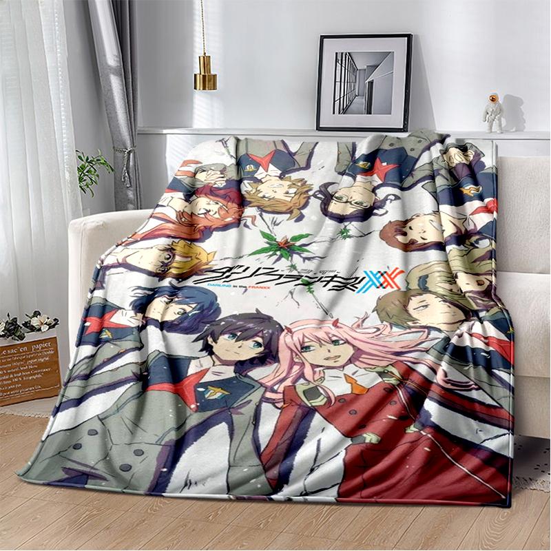 Zero Two 29 Style Cartoon 002 Hiro Sexy Girl DARLING In The FRANXX Flannel Blanket,Soft Throw Blanket for Home Bedroom Bed Sofa