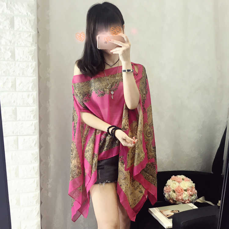 New Sunscreen Shawl Cycling Beach Scarf Chiffon Printing Uv Shawl