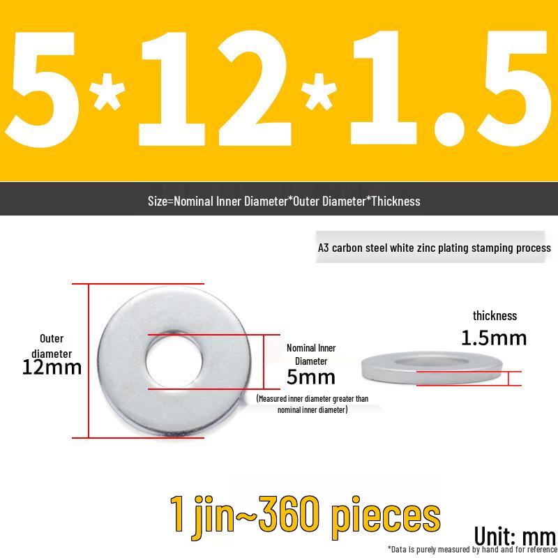 Extra Large Galvanized Metal Flat Washer - Thickened Round Screw Washer M6-M16