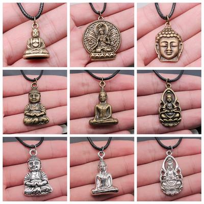 17 Styles Buddha Statue Pendant Necklace Black Leather Cord Chain Necklace Factory Price Handmade Jewelry