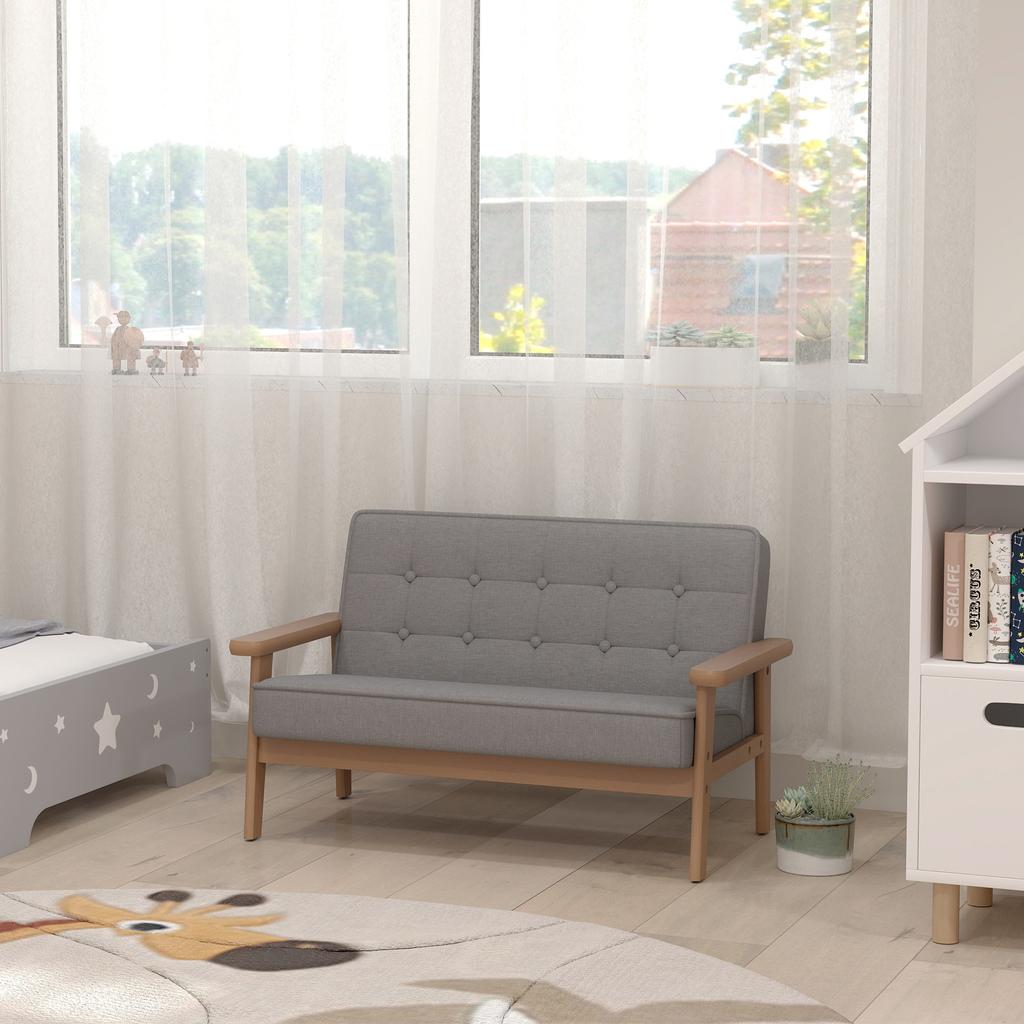 Kids Armchair, Kids Sofa with Wooden Frame, Velvet Look, Padded, for Children Aged 3-15 Years Grey