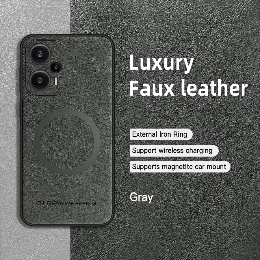 For POCO F5 F5 Pro PU Leather Magnetic Ring Soft Edge Anti-Drop Anti-Fingerprint Phone Case