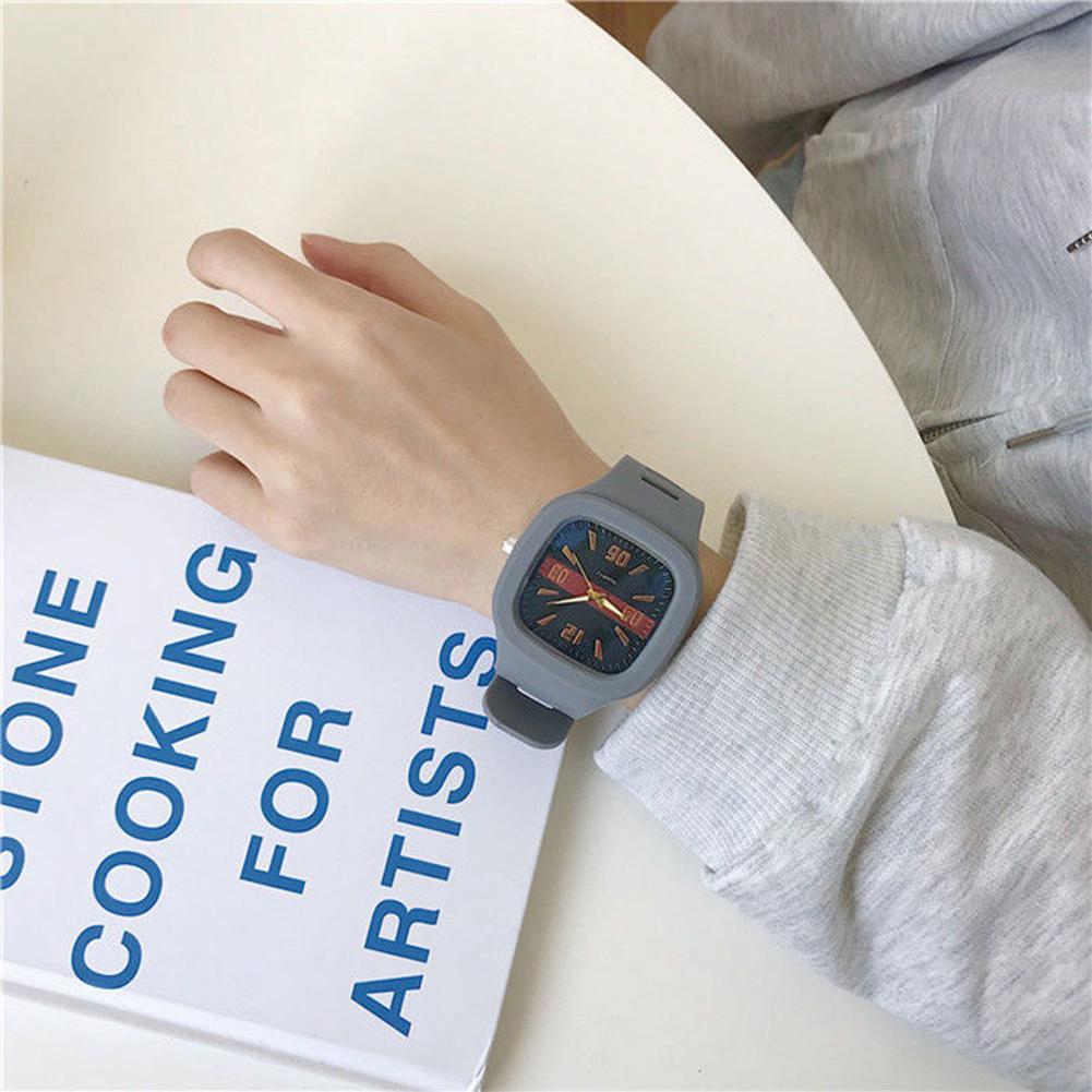 

Men Women Quartz Watch Simple Fashion Square Dial Wrist Watch With Silicone Band For Couples Students grey #1