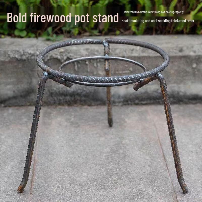 Removable Outdoor Firewood Pot Stand - Rustic Iron Tripod for Fire Pit and Stove