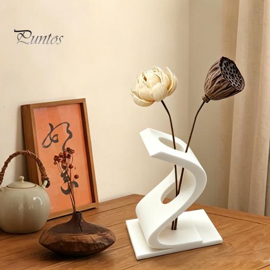 Handmade Carved Decor 3D Printed Curved Flower Arrangement Stand, Minimalist Holder Ornament, Bedroom Desk Accessory Creative Artistic Table