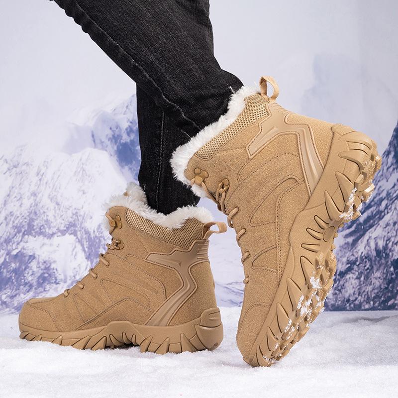 Large size military boots men's velvet thermal snow boots outdoor hiking boots men's combat boots high top field boots