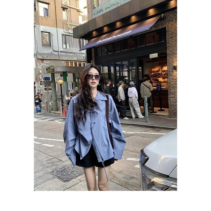 Camicia con papillon da donna, nuova per la primavera e l'autunno, stile retrò francese, top ampio