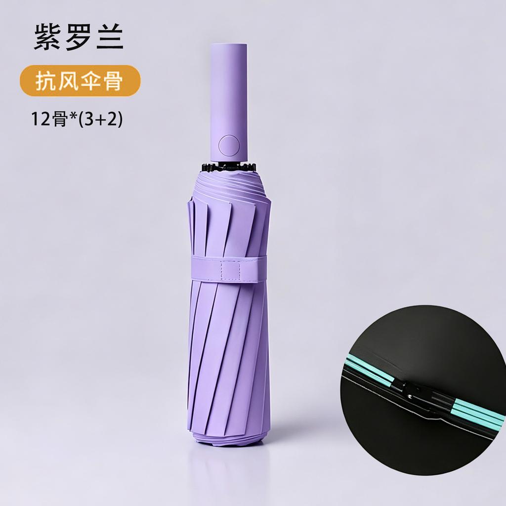 Spot automatic three-fold umbrella reinforced multi-keel weather and rain dual-purpose vinyl sunscreen sun umbrella can print LOGO wholesale