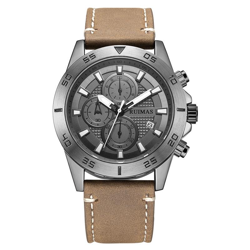 Uhr Herrenuhr Chronograph Kalender Leuchtend Wasserdicht Leder Herrenuhr 572G