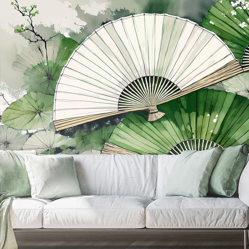 Wallpaper Green Japanese Fan