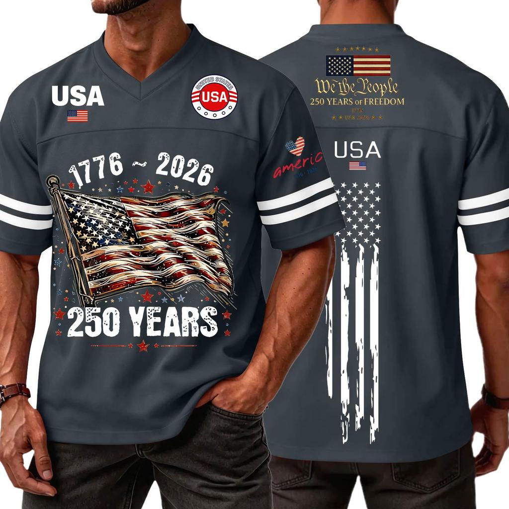 Men's Casual Fashion V-Neck Independence Day Print Short Sleeve Sports T-Shirt Top