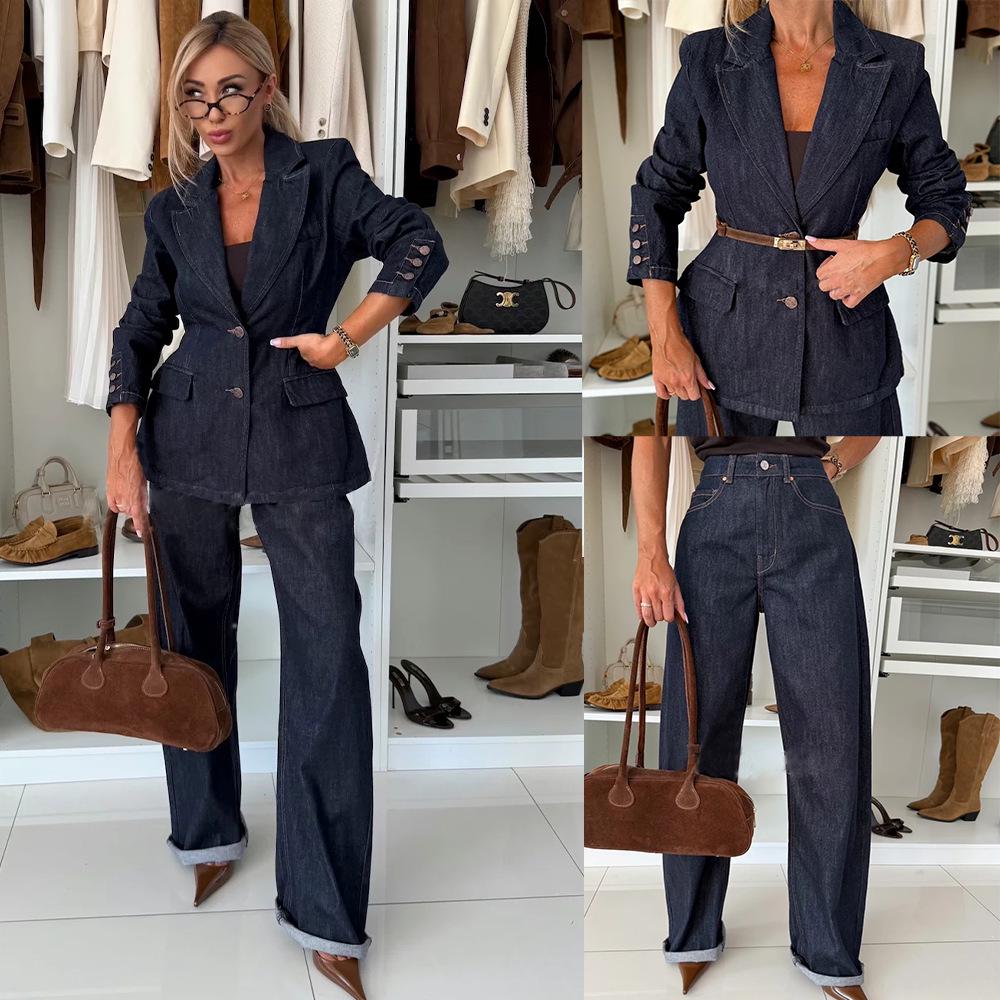 Autumn 2025 Versatile Relaxed Fit Wide-Leg Denim Pants