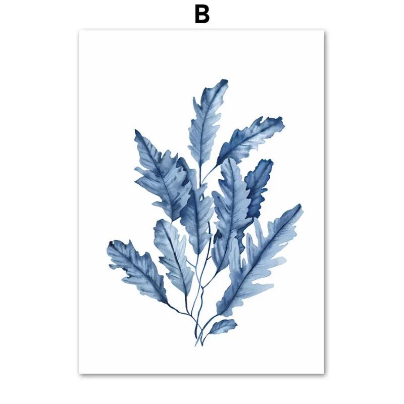 Modern Blue Coastal Sea Life Watercolour Wall Art  HD Canvas Print Poster for Living Room  Bedroom Decor
