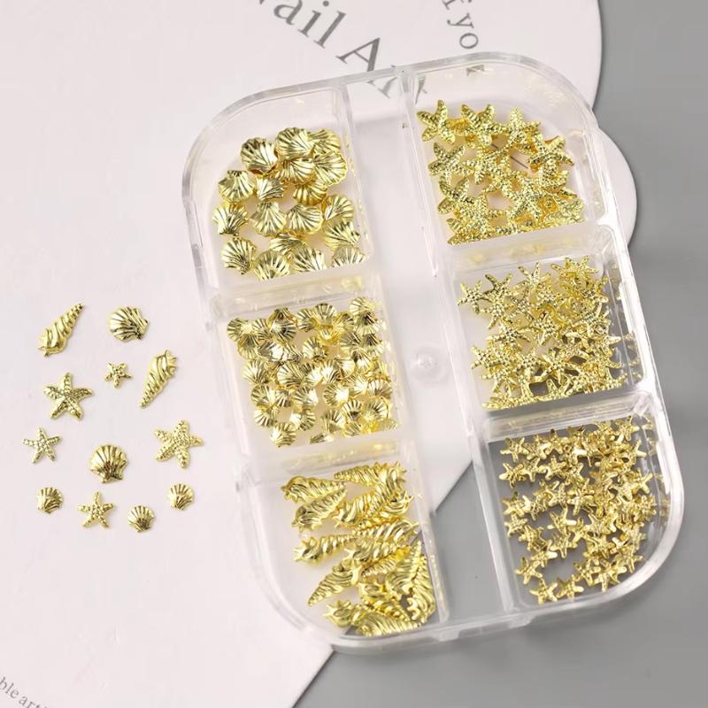 Seashell Starfish Nail Charms 3D Conch Nail Art Decorations Summer Metal Nail Studs Manicure Acrylic Nail Supplies