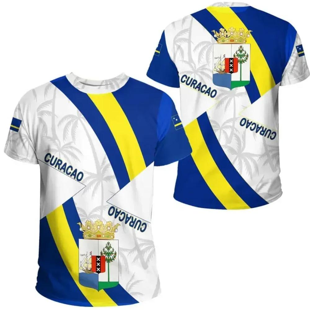 Republic of Curacao Flag T-shirt 2024 Summer Casual Fashion Graphic T Shirts Men Football Sports Autonomous Day Designer Clothes