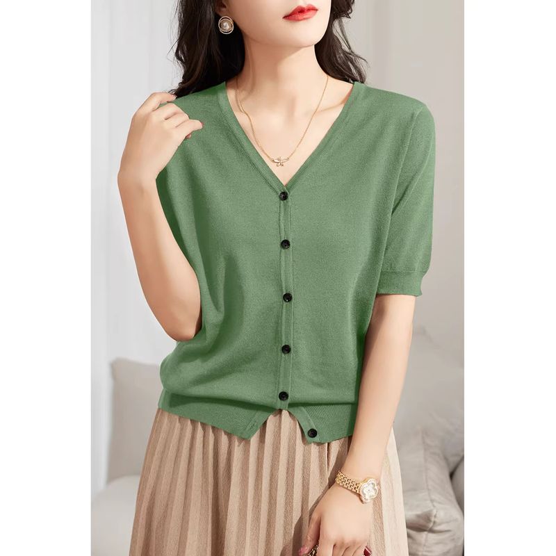 

Women s Clothing Fancy Summer Half Sleeve Thin Knitting Cardigan Jungle Green ~ high quality fabric M