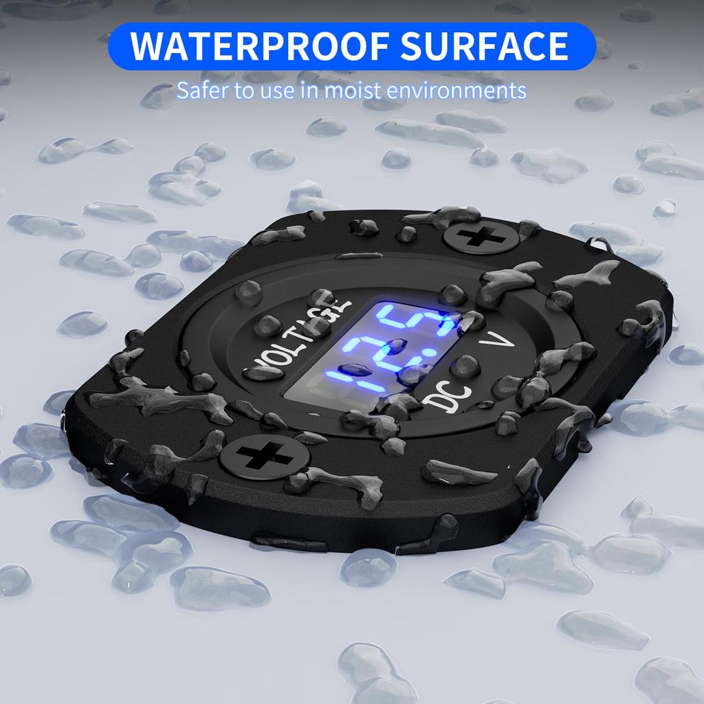 DaierTek Battery Voltage Meter Waterproof DC 12V 24V LED Voltmeter Panel 12 Volt 24 Volt 36 Volt Battery Monitor with Blue Light Round Digital