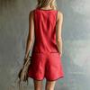 Women Sleeveless Button Front Linen Cotton Jumpsuit Casual Loose Fit Summer Romper with Pockets V Neckline