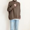 Fall and Winter Half-high Neck Long-sleeved Women's Sweatshirt Cuff Design Loose Casual Simple Solid Color Sweater Top