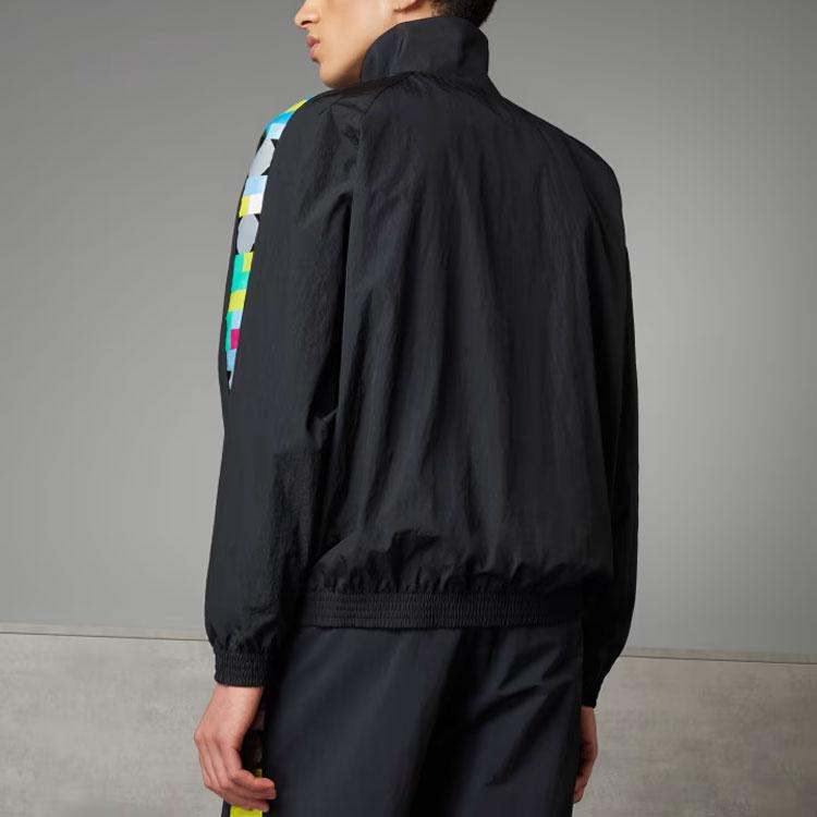 adidas Manchester United Peter Saville Fantasia Geometrica Stampata Color Block Collo Alto Manica Lunga Giacca Uomo Giacca Nera HY4739