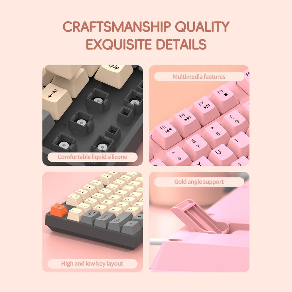 104-Key USB Wired Keyboard, Cute Gaming Keyboard with Vibrant 3-Color Keycaps, 12 Multimedia Function Keys for OS X (GREY)