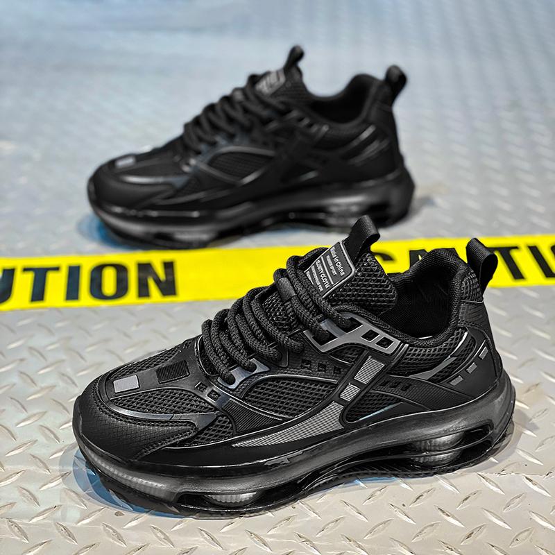 

Новые модные мужские кроссовки Four Seasons с толстой подошвой для студентов и мальчиков, трендовые кроссовки с мягкой подошвой, дышащие, повседневные кроссовки для бега 45 чёрный/серый