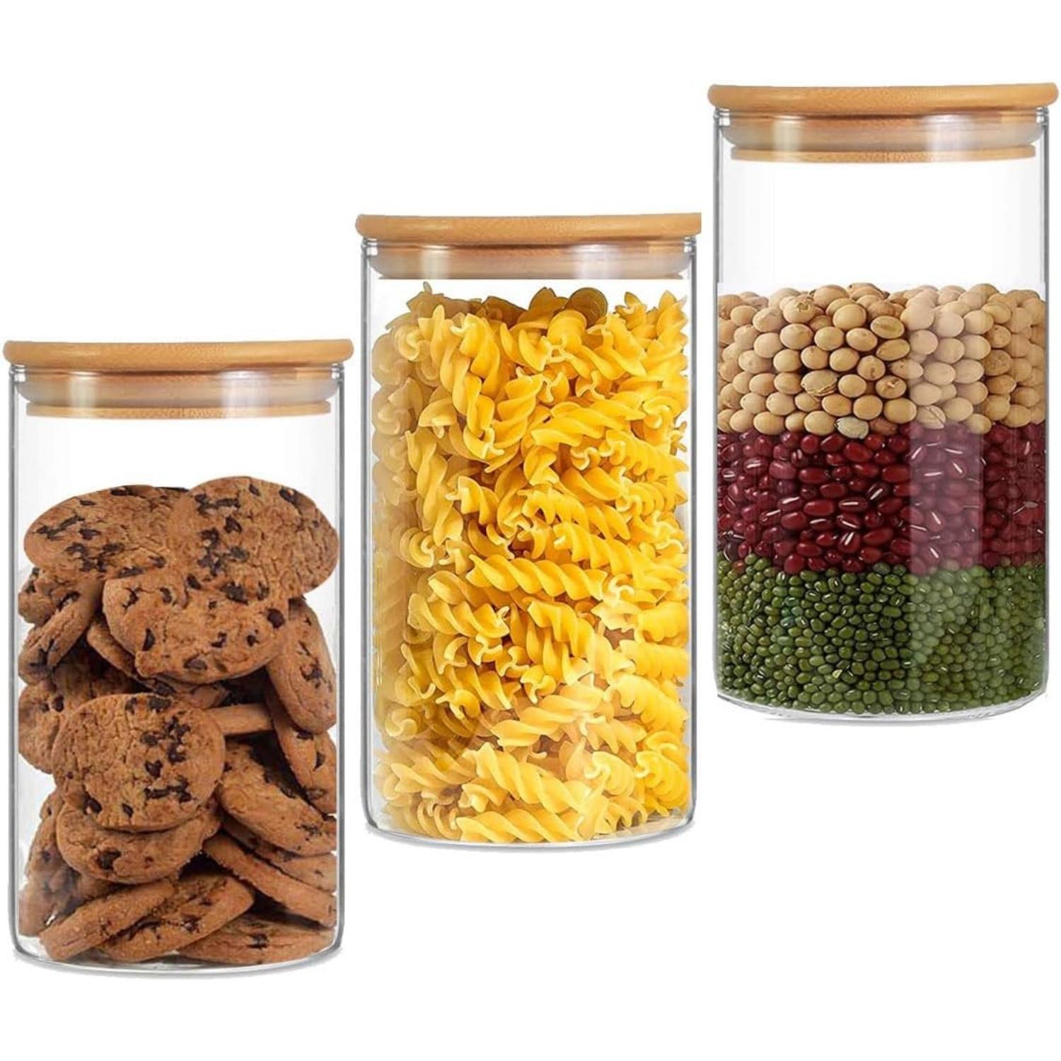 

Банки для хранения Стеклянные банки для хранения Стеклянный контейнер для хранения Коробка для хранения макаронных изделий Кухонный герметичный контейнер для спагетти с крышкой Паста 3pcs-10x15cm