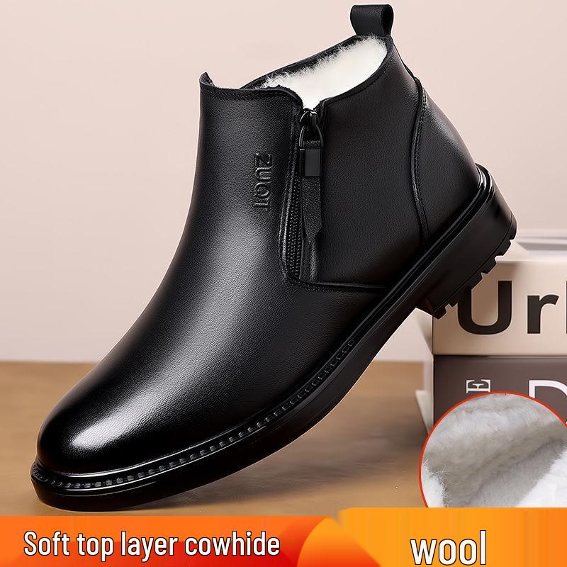 

Мужские высокие шерстяные хлопковые кожаные зимние ботинки - на меху, утепленные, нескользящие, для людей среднего и пожилого возраста 37