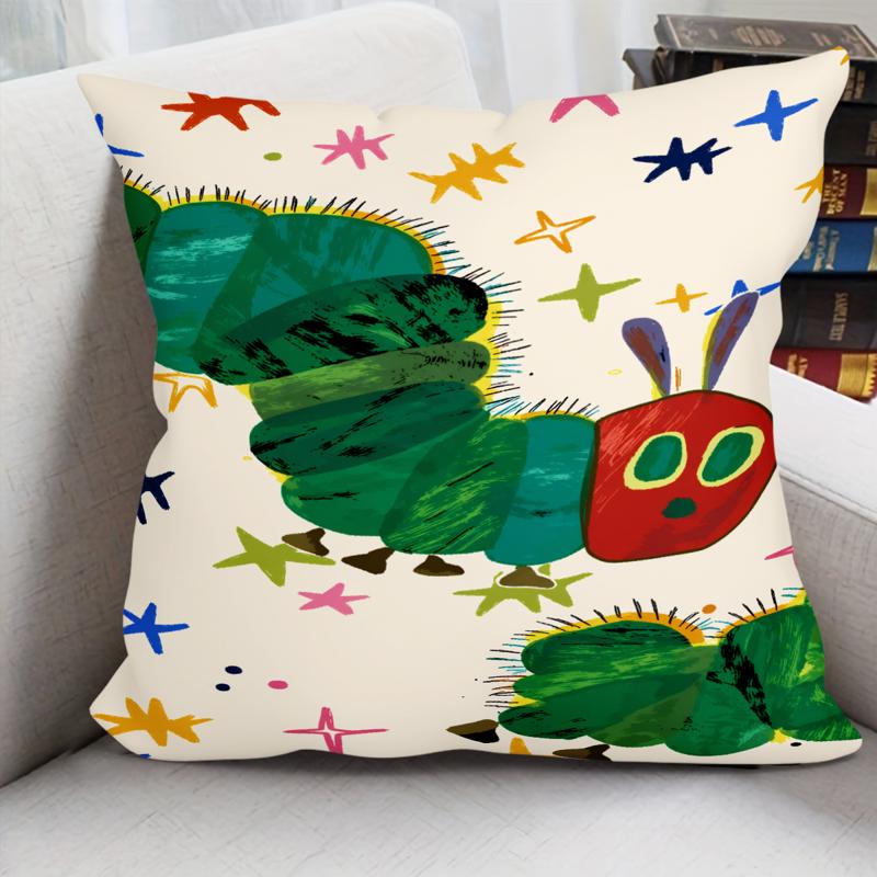 2D Flat - 1pc Caterpillar-Themed Decorative Throw Pillow Cover, Measuring 17.7 Inches by 17.7 Inches, Made of Short Plush And Printed on One Side in 2